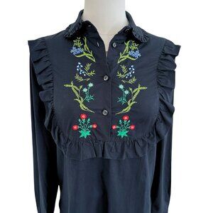 Vivetta Black Embroidered Floral Ruffle Shirt – Made in Italy, Size 38